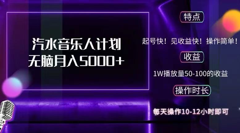 （12429期）抖音汽水音乐人计划无脑月入5000+-聊项目