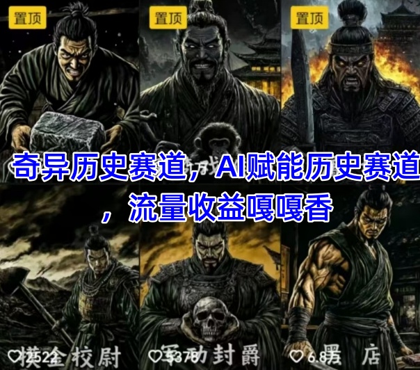 抖音奇异历史赛道，AI赋能历史赛道，流量收益嘎嘎香，狂撸伙伴计划-聊项目