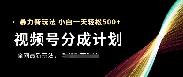 视频号分成计划，全网最暴力玩法，新手一天也能轻松5张+-聊项目