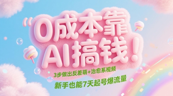 0成本靠AI搞钱！3步做出反差萌+治愈系视频，新手也能7天起号爆流量-聊项目