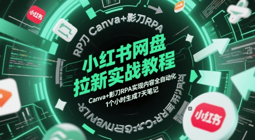 小红书网盘拉新实战教程，Canva+影刀RPA实现内容全自动化，1个小时生成7天笔记-聊项目