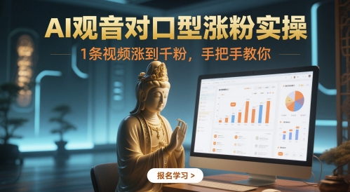 AI观音对口型涨粉实操，1条视频涨到千粉，手把手教你-聊项目