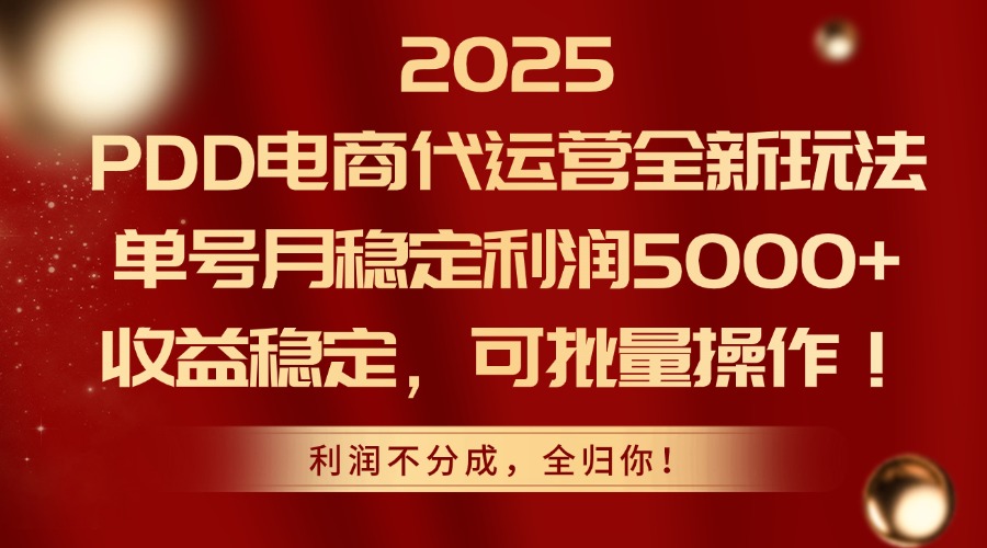 2025PDD电商代运营全新玩法，单号月稳定利润5000+，收益稳定，可批量操作-聊项目