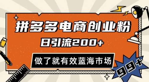 拼多多引流电商创业粉，日引200+，可矩阵放大，做了就有效【揭秘】-聊项目