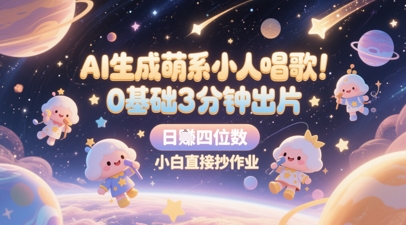 AI生成萌系小人唱歌，0基础3分钟出片，28个作品涨粉8.9W，单条最高19W赞，日入四位数，小白直接抄作业-聊项目
