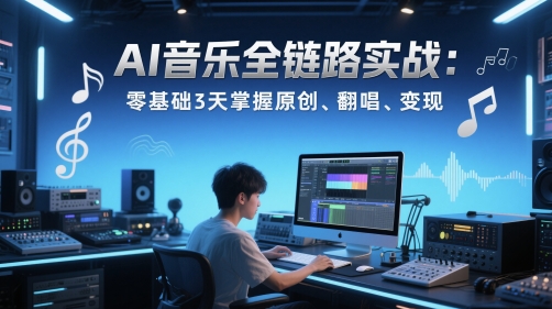 AI音乐全链路实战变现课：零基础3天掌握原创、翻唱、变现-聊项目