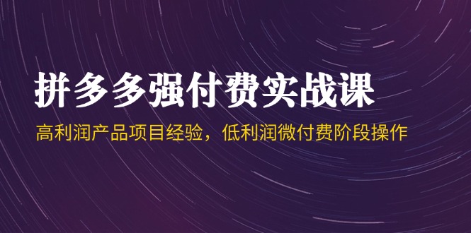 拼多多强付费实战课-44期，高利润产品项目经验，低利润微付费阶段操作-聊项目