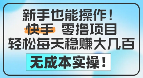 新手也能操作，快手零撸挣米，轻松每天挣2-5张，完全无成本-聊项目
