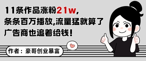 11条作品涨粉21W，条条百W播放，流量猛就算了，广告商也追着给钱-聊项目