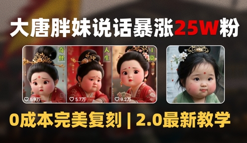 AI大唐胖贵妃说话2.0，40条视频暴涨40w粉，附独家变现攻略-聊项目